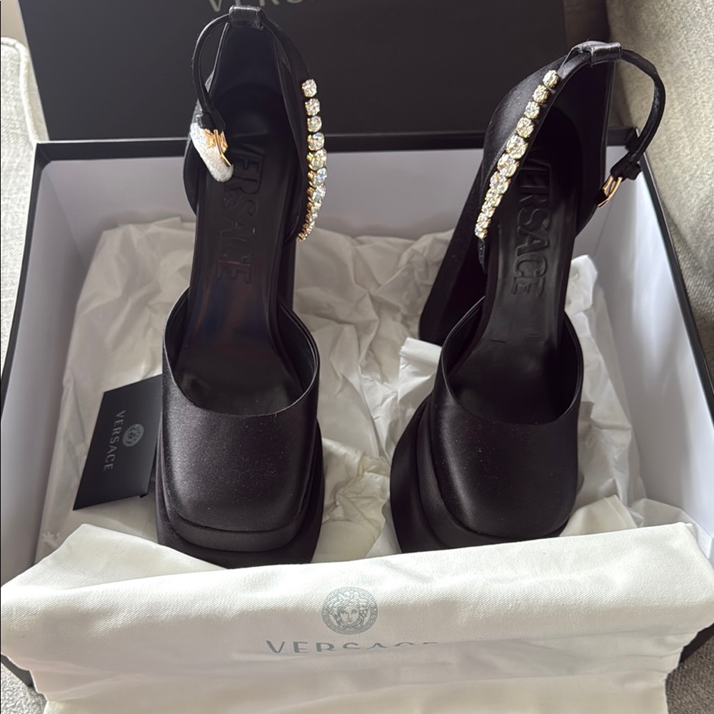 Versace Aevitas Platform Black Women's Shoes with Crystal Accents - Picture 7 of 9